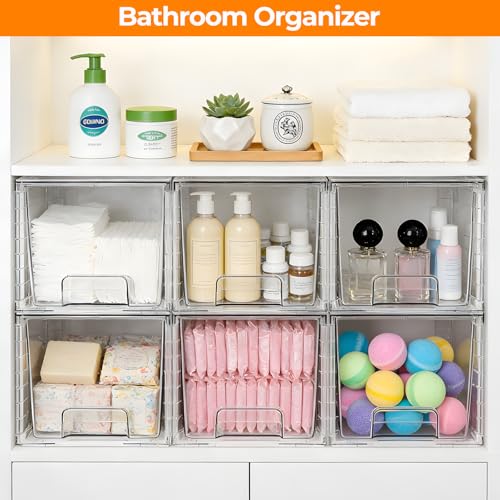 2 Pack Stackable Acrylic Storage Drawers – Clear Plastic Organizer Bins, Easy to Assemble, Suitable for Bathroom, Undersink, Kitchen, Pantry, Makeup, Medicine Organization - size: 2Pack 7"H