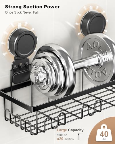 JOTPE Shower Caddy Suction Cup 5 Pack, No Drilling & Removable Suction Cup Shower Shelf for Bathroom with Large Capacity, Powerful Shower Organizer Max Hold 40 lbs, Waterproof Bathroom Shelf, Black - size: Size: 5 x Medium