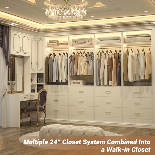 Besiost Closet System Set of 2, 4FT Closet Systems with 6 Wood Drawers, 48" Closet Organizer System with 2 Hanging Rods & 2 Shelves, Heavy Duty 48 Inch Walk-in Closet , White (48"L x 15" W x 80" H) - color: White, size: 4FT