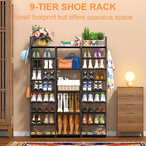 Kottwca 9-Tier Metal Shoe Rack Organizer for 50-55 Pairs - Space Saving Shoe Storage Shelf for Entryway, Closet, Bedroom, Hallway - size: 3 Row 9 Tier