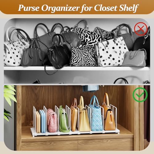 Dmevkic Extendable Purse Organizers Purse Storage. Length 16-28 in. Bag Organizer Purse Holder for Closet with 8 Adjustable Shelf Dividers Patent Pending - size: Regular Range (16–28")