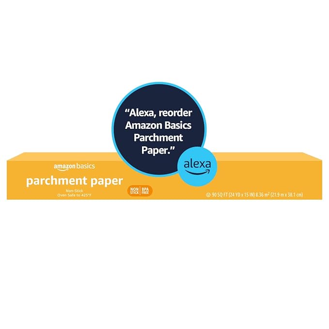 Amazon Basics Parchment Paper for Baking, Non-Stick, 90 Sq Ft Roll, (Pack of 2)