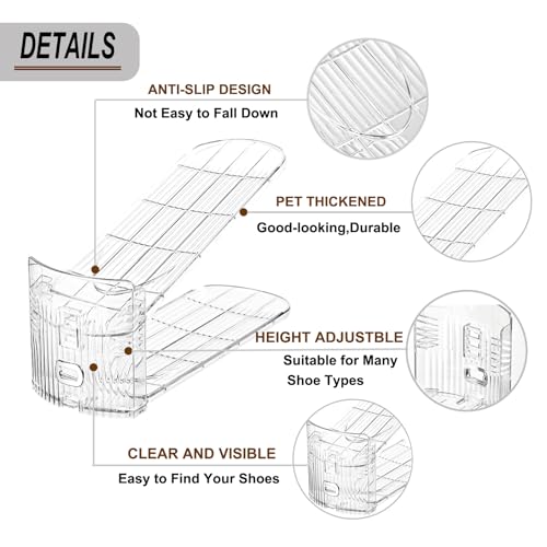 Shoe Slots Organizer for Closet6Pack Adjustable Shoe Stacker Organizer Storage Shoe Rack Space Saver Storage Shoe Holder Organization (Transparent) - size: 6PACK-Standard