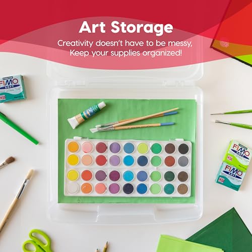 IRIS USA Board Game Storage Craft Organizer Box with Snap-Tight Latch Lid, 4-Pack Portable Plastic Case Bin for Puzzles, Magazines, Hobbies, Art Supplies, Fits 8.5" x 11" & A4 Papers, Slim, Clear - size: 4 Pack