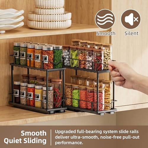 1 Packs Pull Out Spice Rack Organizer for Cabinet, 2-Tier Slide Out Seasoning Organizer, Narrow Cabinet Spice Rack, 10.7" Dx4.8 Wx8.85 H, Full Extension Ball Bearing Glides, Kitchen Pantry Organizer - size: 1 Pack