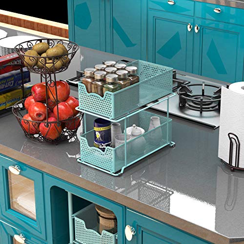 Simple Houseware 2 Tier Sliding Cabinet Basket Organizer Drawer, Turquoise - color: Turquoise, size: 1-Pack