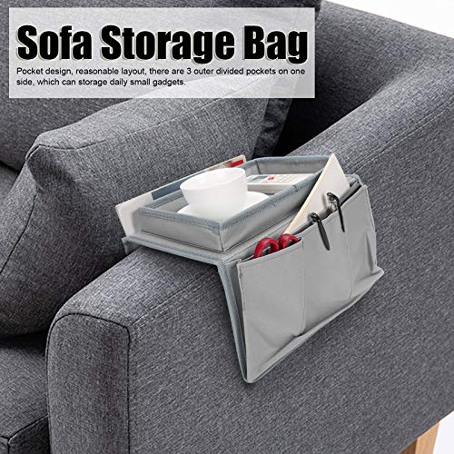Sofa Armrest Organizer with Cup Holder Tray,4 Pockets Armchair Caddy Bedside Storage Pockets Bag 11.8x7.1x7.1inch TV Remote Control Organizer Armchair Couch Bag (Grey) - color: Grey