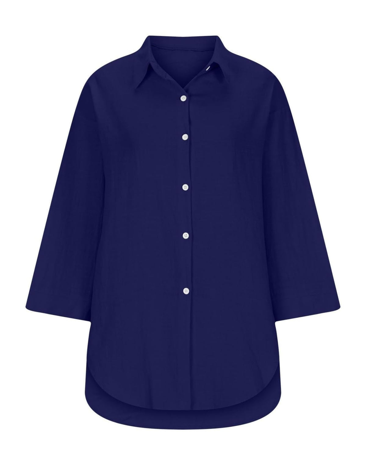 LIZALIG Women's Soft Linen Shirt Summer 3/4 Sleeve V-Neck Top for Beach Travel Daily Life Navy Blue