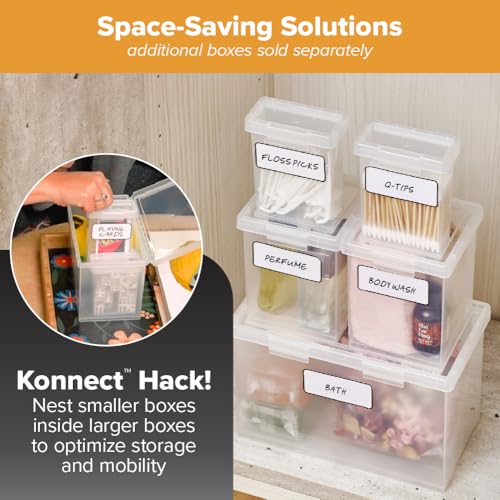 Bostitch Konnect Storage Containers with Lids, Clear Plastic Box, Stackable for Crafts, Home and Office Orginzation, Labels. 3 Piece (1 1.5 Qt Box, 2 0.5 Qt Boxes)