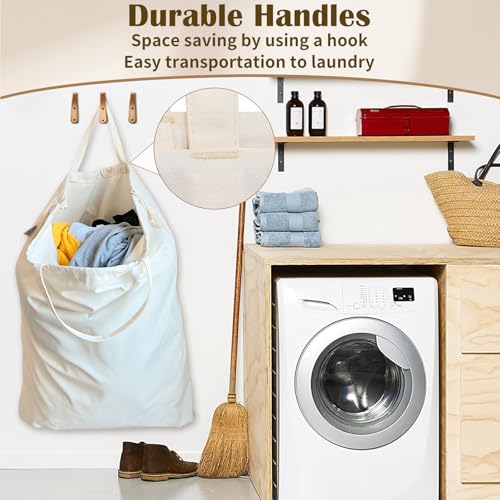 Canvas Laundry Bag 33"Wx 35"H, Thick Canvas Laundry Bag with Handles & Drawstring, Extra Large Heavy Duty Washable Basket Liner Hamper Liner Storage Sack (Beige XL, 2 Pack) - color: Beige, size: XL 33"W x 35"H┃2 Pack