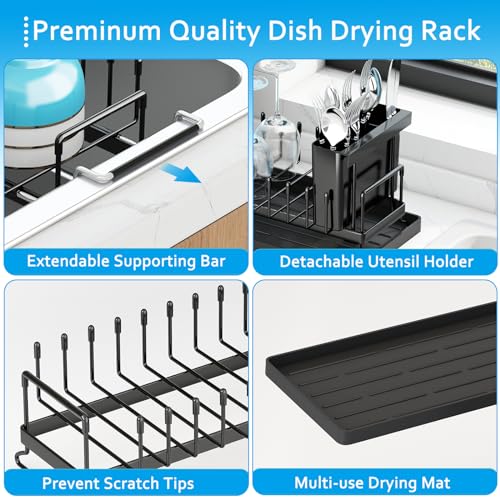 ANTOPY Sink Dish Drying Rack - Expandable Small Dish Rack Over Sinks with Silicone Drying Tray, Dish Drainer for Kitchen Counter with Cutlery Holder, Drying Rack Fit for 14’’-19’’ Kitchen Sink - style: In Sink (Small)