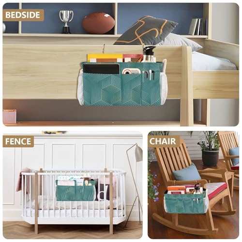 Bedside Caddy Hanging Bunk Bed Caddy Bed Organizer Hanging Pocket with 2 Hooks Bedside Storage Organizer Pocket Bag Holder Geometric Green - color: Geometric Green