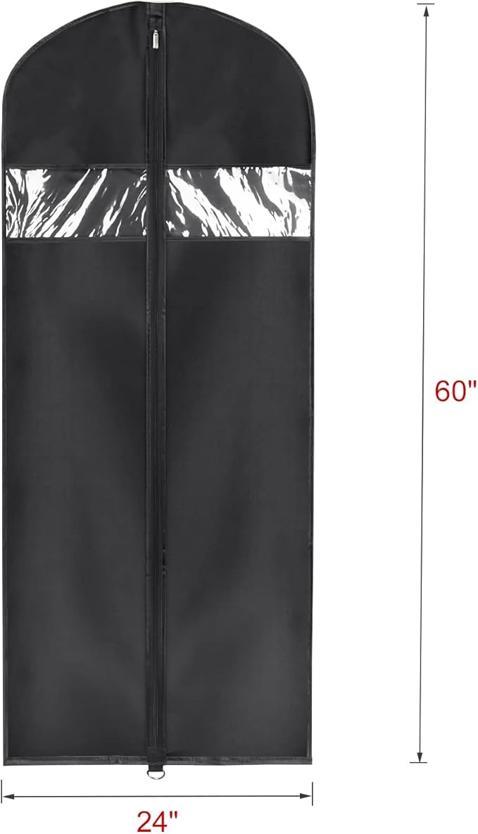 Univivi Garment Bag 60inch Lightweight Suit Bags for Closet Storage, Hanging Clothes Cover 3 Pack with Zipper and Eye-Hole Carry Handles for Folding for Tuxedos Coats Dresses, Black