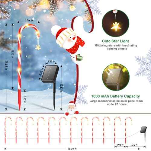 Christmas Decorations Outdoor, 24 Pack Solar Candy Cane Lights Christmas Yard Decorations with 10 Modes and Bright 144 LED, 28ft Longer Waterproof Candy Cane Pathway Lights Xmas Gift