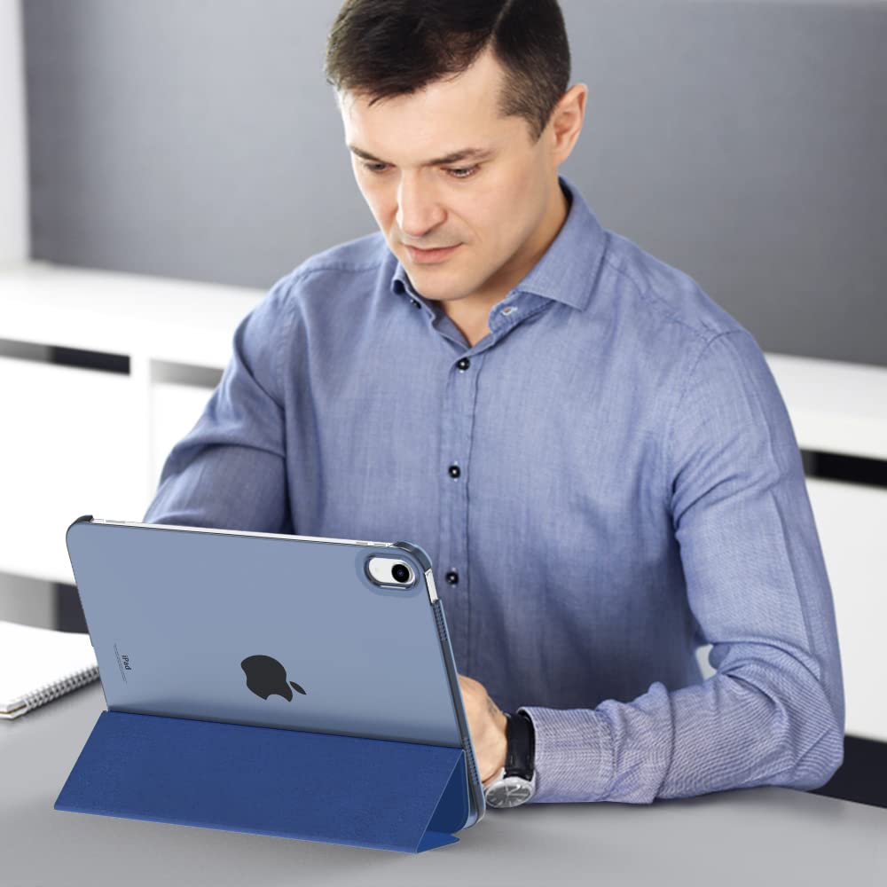 MoKo for iPad (A16) 11th Generation Case 11 Inch 2025, iPad 10th Generation Case 10.9 Inch 2022, Slim Stand Hard PC Translucent Back Shell Smart Cover, Support Touch ID, Auto Wake/Sleep, Navy Blue