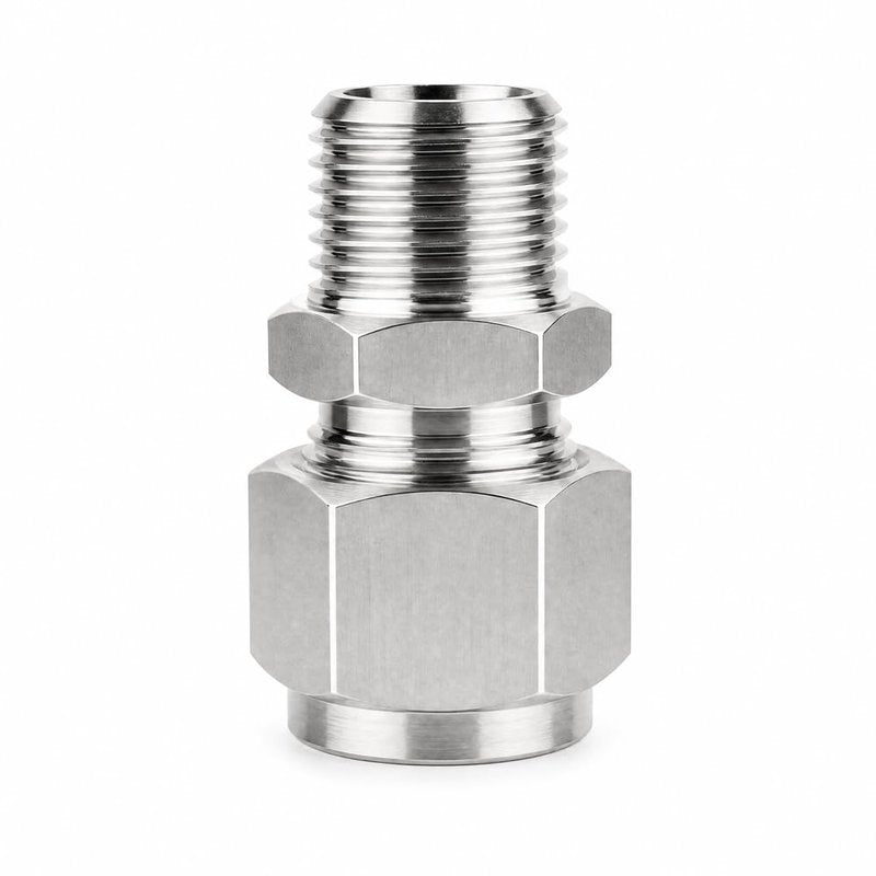 Pysrych 304 Stainless Steel Compression Fitting 1/4" Tube OD x 1/8" NPT Male Coupler Straight Adapter Connect with Double Ferrules Pack of 2
