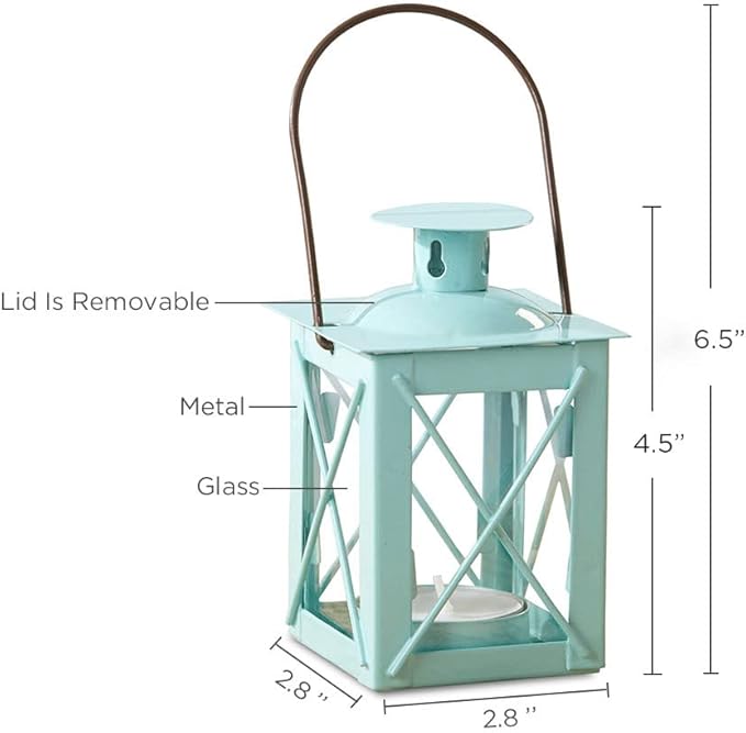 Kate Aspen Rustic Shelf Decor Luminous Vintage Tea Light Votive Candle Holders Metal Mini Decorative Lantern, Distressed Teal Blue