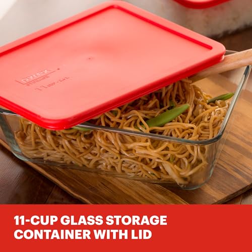 Pyrex Simply Store Glass Food Storage Container, Snug Fit Non-Toxic Plastic BPA-Free Lids, Freezer Dishwasher Microwave Safe, 11 Cup - size: 11 Cup
