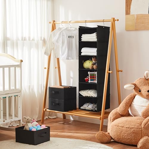 MAX Houser 6 Tier Shelf Hanging Closet Organizer, Closet Hanging Shelf with 2 Sturdy Hooks for Storage, 2 Pack, Foldable (Black) - color: Black-2