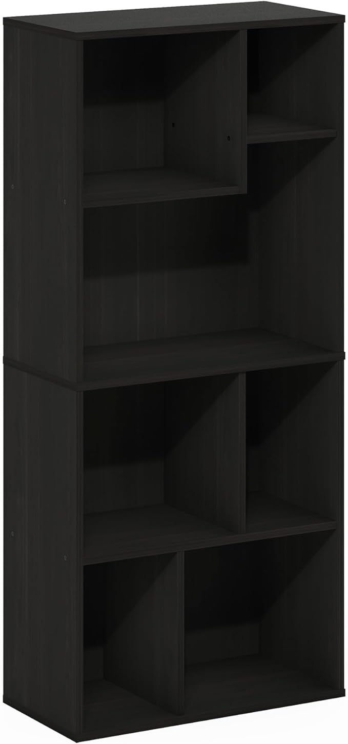 Furinno DALY Book Shelf, 7-Cube Bookshelf, Cube Storage Organizer Bookcase with Irregular Compartments, 9.4 x 18.9 x 42.1, for Living Room, Bedroom, Home Office, Espresso