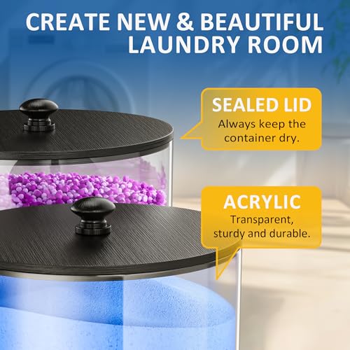 galasily 3 Pack Laundry Pods Container, Clear Laundry Room Organization Containers,Large Acrylic Detergent Powder Storage Containers Black Wooden Lids & Labels, Dryer Sheet Holder - size: 3pack