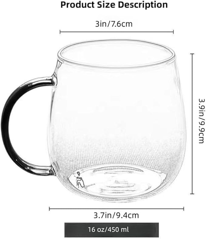 Clear Glass Mug with Handle, Blue Handle/16 oz, high borosilicate glass mug for large glass coffee cups with handles, beverage mugs with handles, or as a gift!…