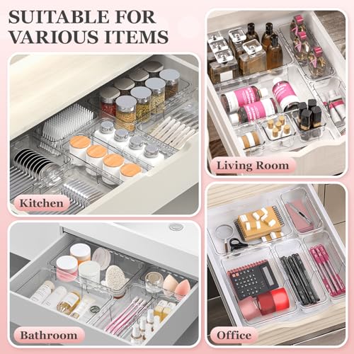DILIBRA 12 Pcs Clear Extendable Drawer Organizer, Adjustable Drawer Storage 2-Size Desk Drawer Organizer, Plastic Non-Slip Storage Bins for Makeup Cosmetic Jewelries Utensils Stationery Dressers - size: 4Pcs Large + 8Pcs Medium