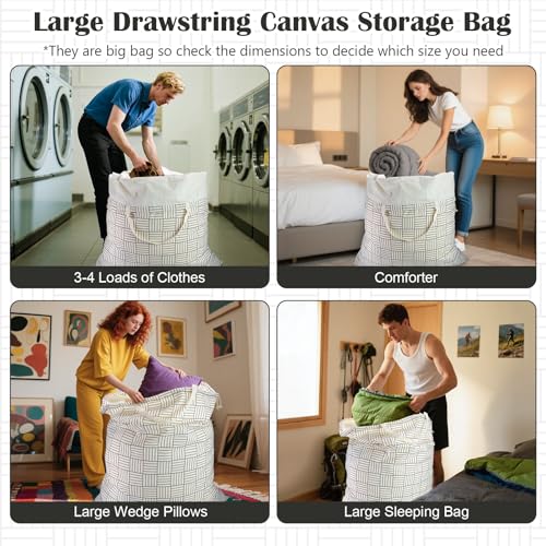 Canvas Laundry Bag 33"Wx 35"H, Thick Canvas Laundry Bag with Handles & Drawstring, Extra Large Heavy Duty Washable Basket Liner Hamper Liner Storage Sack (Geometry Grid) - color: Geometry Grid,1pc XL, size: XL 33"W x 35"H┃1 Pack