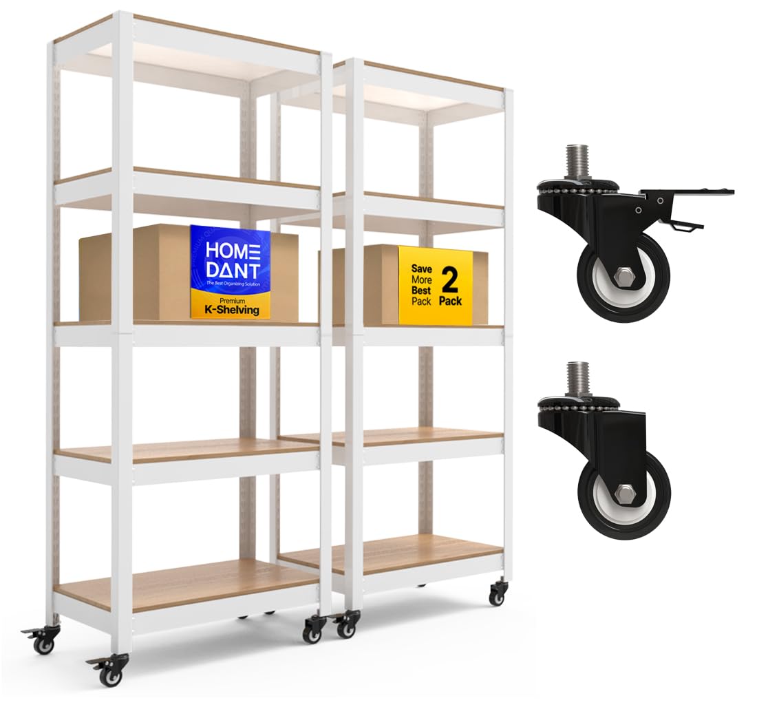 HOMEDANT House Black 36.2" W 5 Tier Rolling Storage Shelves Metal Cart
