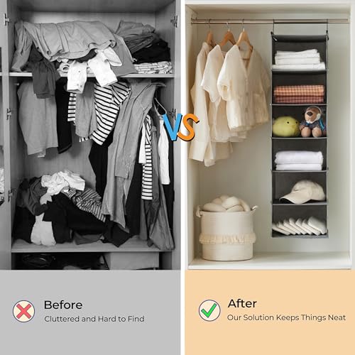 MAX Houser 6 Tier Shelf Hanging Closet Organizer, Closet Hanging Shelf with 2 Sturdy Hooks for Storage, Foldable (Grey-D3) - color: Grey-d3