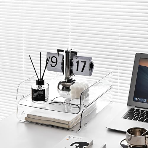 Gagee 4 Pack Paper Organizer for Desk,Clear Stackable Paper Sray Holder, Office Desk Organizer for Notes, Pens, File, Document - size: 4 Vertical