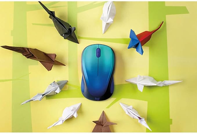 Logitech Designer Collection Limited Edition Wireless Compact Mouse with Colorful Designs, 1000 DPI Optical 3-Buttons Mouse, Blue Aurora 910-006118 (Renewed)