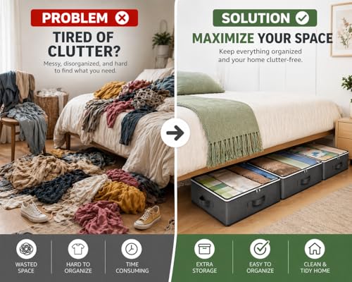 Under Bed Storage Containers 90L set 4 bags, Closet Organizers and Storage Bins, Foldable Underbed Storage Bags for Wrapping Paper, Blanket, Clothing, Comforter, Sweaters, Pillows, Linen Sheets, Grey