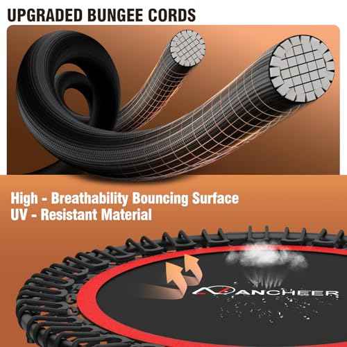 ANCHEER 40/48" Mini Trampoline with Upgraded Bungee Cords, 550LBS Capacity, Adjustable Foam Bar & Resistance Ropes, Indoor/Outdoor Rebounder for Adults