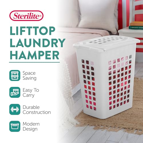 Sterilite 4-Pack LiftTop, Laundry Hamper for Clothes, Tall and Rectangular Plastic Basket with Lid, White - Large and Portable Storage Bin for Clothing and Towels - Ideal for Bathroom and Bedroom - size: 4 Pack
