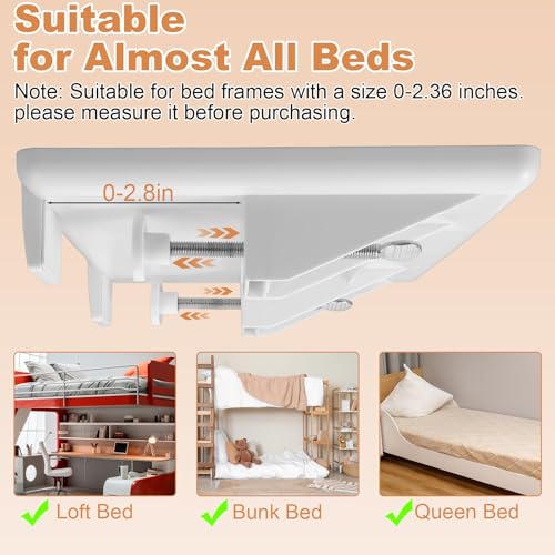 2 Pcs Bedside Shelf for Dorm Bunk Bed, Clip On Nightstand, Bed Side Table Tray Organizer, College Dorm Room Essentials for Girls/Guys, Bedside Tray with Cable Management for Dormitory, Back to School