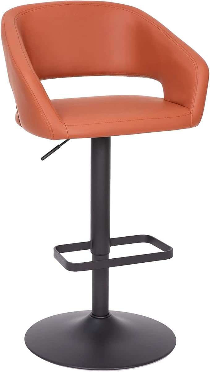 Flash Furniture Erik Comfortable & Stylish Contemporary Barstool with Rounded Mid-Back and Foot Rest, Adjustable Height - Cognac Vinyl with Black Base