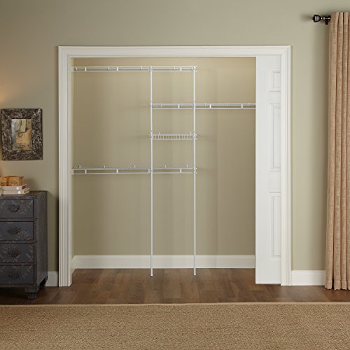 Rubbermaid Full Closet Organization Shelf System, Direct Wall Mount, Adjustable from 6.5-8 ft, Mounting Hardware Kit Included, White, Wire Shelving Organization for Home/Laundry/Mudroom/Pantry/Linen - size: 6.5'-8' Lengths, style: Full Closet Kit