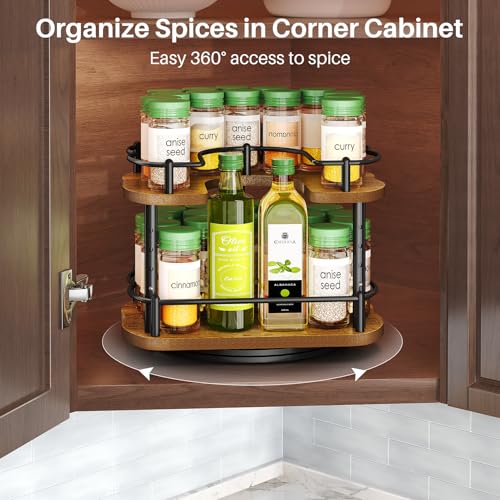 Spice Rack Organization for Cabinet - Height Adjustable Rotating Lazy Susan Organizer, Spice Organizer Fits Cabinets Wide＞ 11 inches, Clearance Height ＞10.5 inches