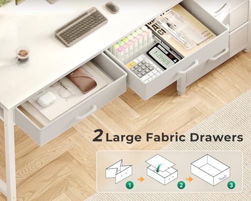 ODK Computer Desk with 5 Drawers, 53 Inch Office Desk for Kids Study, White Vanity Desk for Girls Dressing Room, Small Computer Table for Bedroom, White - color: White
