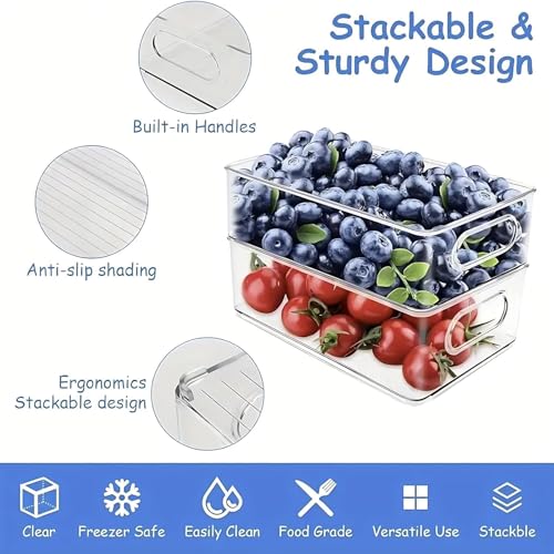 3 Pack Refrigerator Organizer Bins, 3 Sizes Stackable Clear Pantry Storage with Handles for Fridge, Freezer, Shelves, Drawer, Snack Organizer for Home & Kitchen - size: 3 Pack