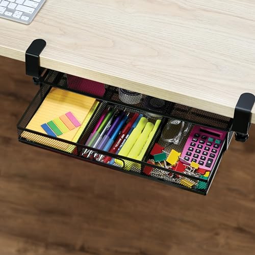 Under Desk Drawer Organizer Clamp-On, Mesh Metal Attachment, 1 Drawer Slide Out, On or Under Desk Organizer for Office Supplies & Home Essentials - size: 1 Drawer
