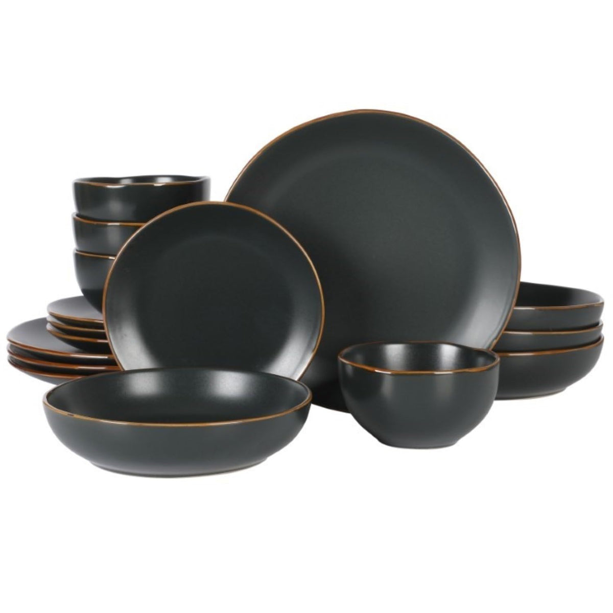 Gibson Home Hazeltine 16-Piece Green Stoneware Dinnerware Set – Plates and Bowls, Durable Ceramic Kitchen Dinner Set