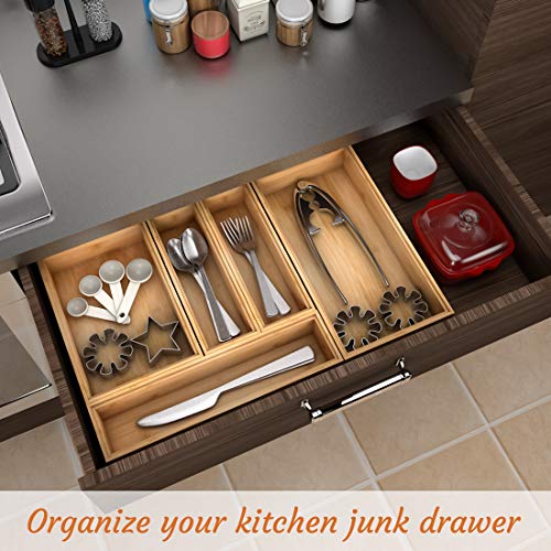 Utensil Organizer Silverware Drawer Organizer - Stackable Bamboo Flatware Caddy Cutlery Holder, Wooden Storage Boxes Tray for Bedroom,Office, Bathroom, Vanity & Garage Tool Organization(9"3"2.5") - size: 9x3x2.5inch