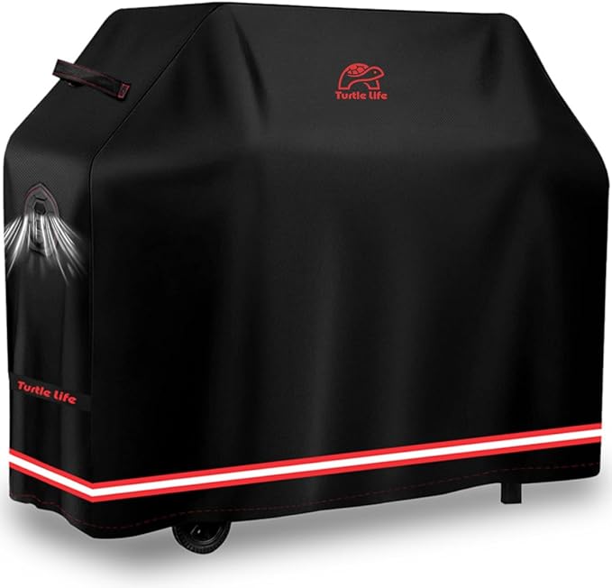 Turtle Life BBQ Grill Cover, 60 Inch Heavy Duty Waterproof 3-4 Burner Barbecue Gas Grill Covers for Weber Genesis Char-Broil Nexgrill Deluxe, Black