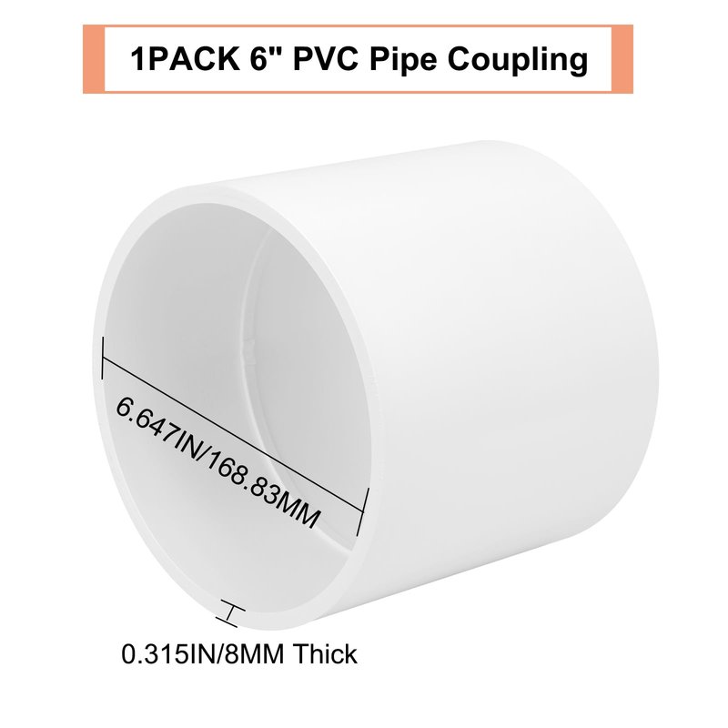 6" PVC Pipe Coupling Adapter Pipe Fittings (Socket x Socket) Contractor Pack Schedule 40 Heavy Duty 6 Inch PVC Slip Socket Connectors for DIY PVC Shelf Garden Support Structure, White