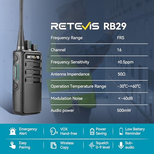 Retevis RB29 2 Way Radio Long Range,Two Way Radios with Waterproof Shoulder Mic,USB Charging Base,Rugged Walkie Talkies Rechargeable for Business Worksite Construction Site Industrial(4 Pack)