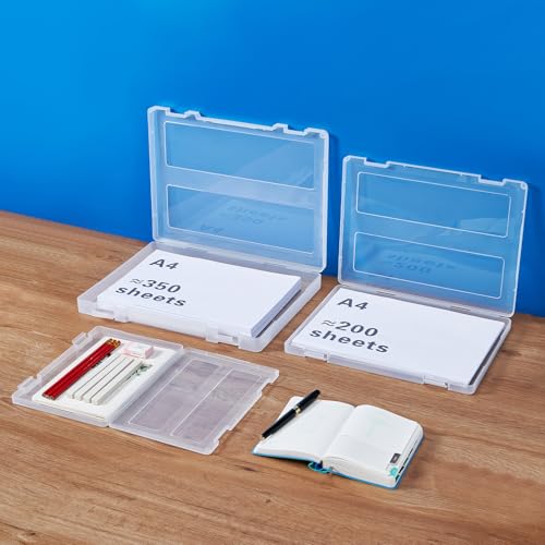 12 Pack A4 Paper Storage Boxes, 8.5 x 11 Plastic Portable Project Case for US letter Size and A4 paper, Plastic Multi-Purpose Thick Scrapbook Storage Box for Office - size: 14x0.6x1.6+12.6x9.5x1+9.5x6.7x0.8 inches