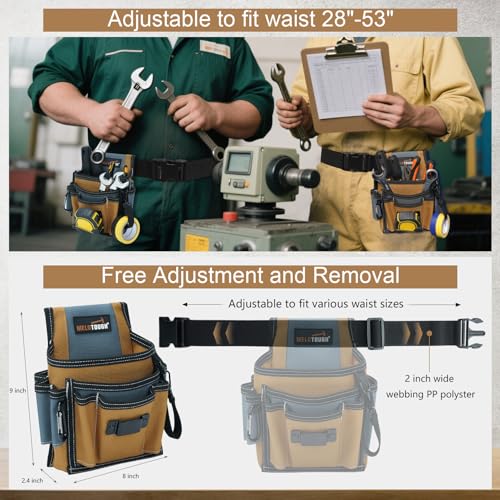 MELOTOUGH Electrician Tool Pouch with Belt Clip, 2 Inch Heavy Duty Work Belt Set for Men, Utility 13 Pockets Tool Pouch for Contractors & Roofing, Adjustable Carpenter Organizer Set
