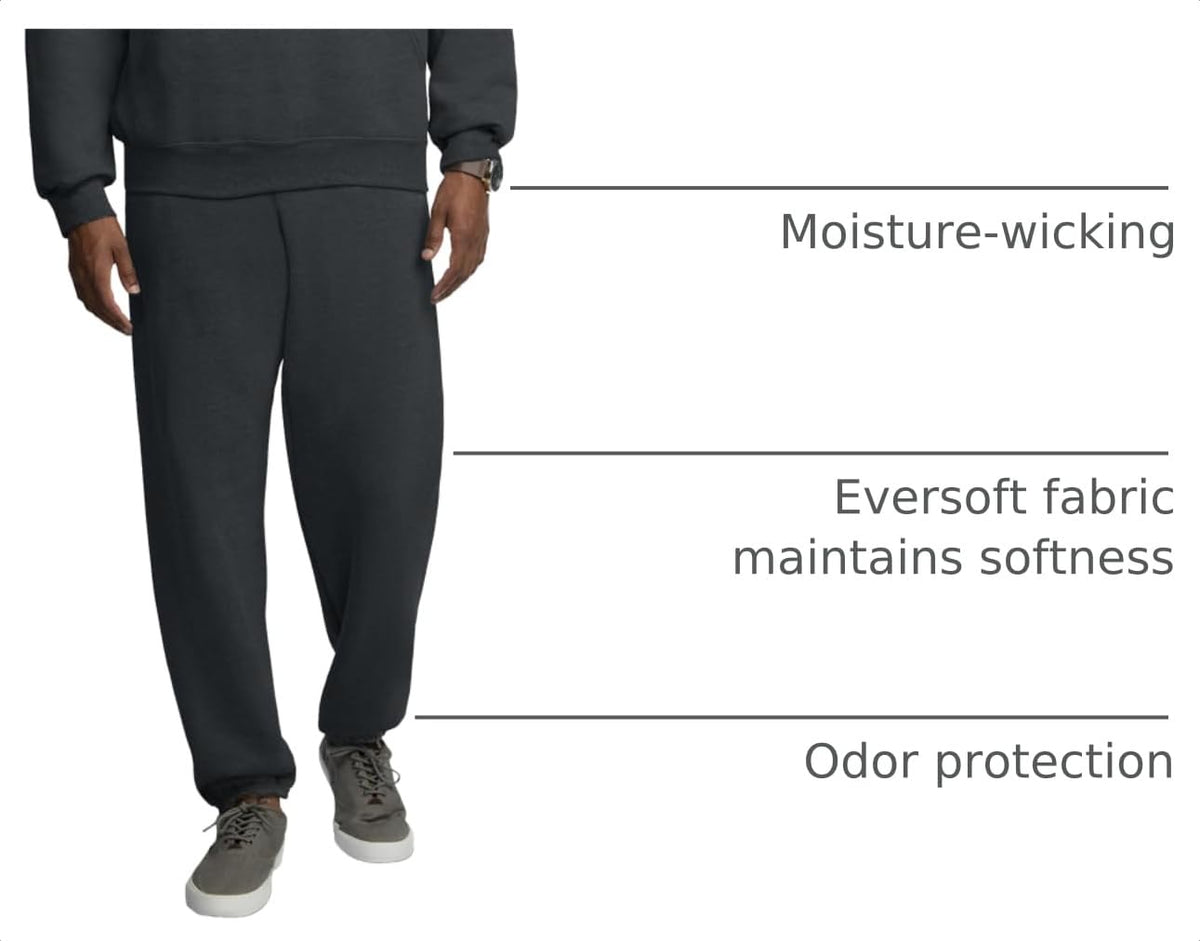 Fruit Of The Loom Mens Eversoft Fleece Elastic Bottom With Pockets, Relaxed Fit, Moisture Wicking, Breathable Sweatpants, Black Heather, Medium US